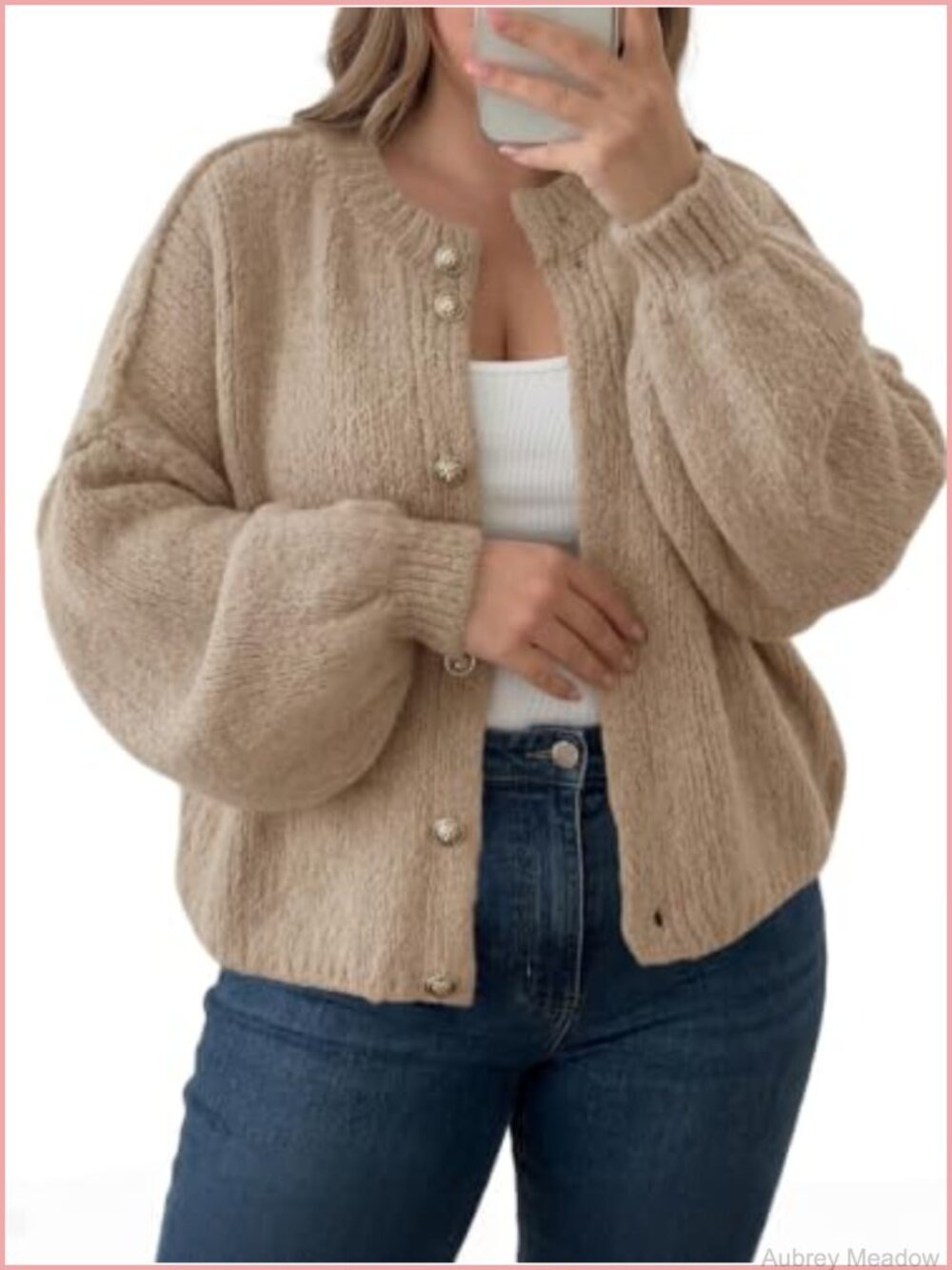 Plus Size Button Up Lantern Sleeve Chunky Knit Cardigan Sweater